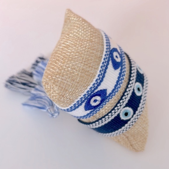 New Multicolor Evil's Eyes Embroidered Handmade Tassel Bracelet Blue and White - Picture 2 of 5